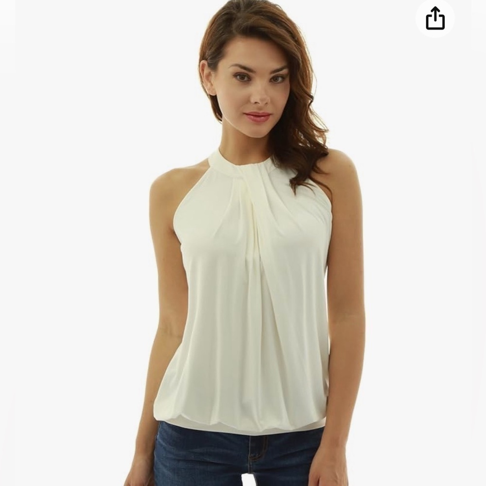 Pattyboutik Women’s pleated Halter Twist Blouse Top - Ivory - Small